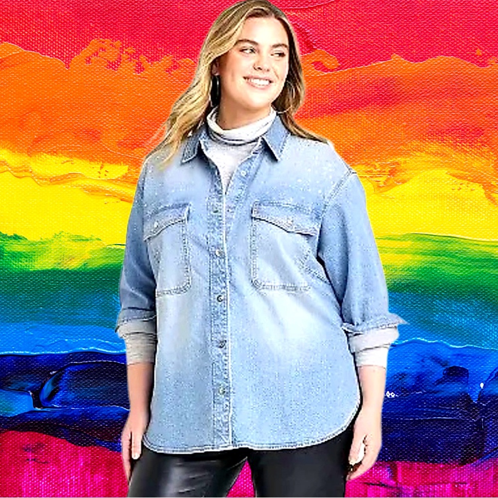 🆕Universal Thread Women’s Light-wash Denim Jean Embellished Shirt-Jacket❤️❤️3X
